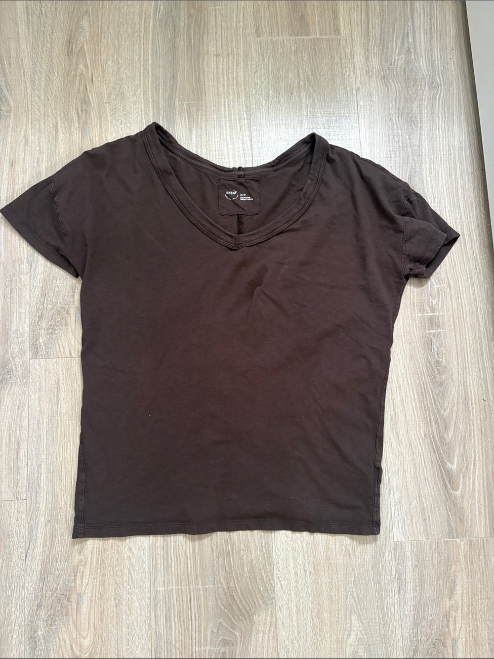 aerie Short Sleeve V-Neck Tee in Chocolate Brown